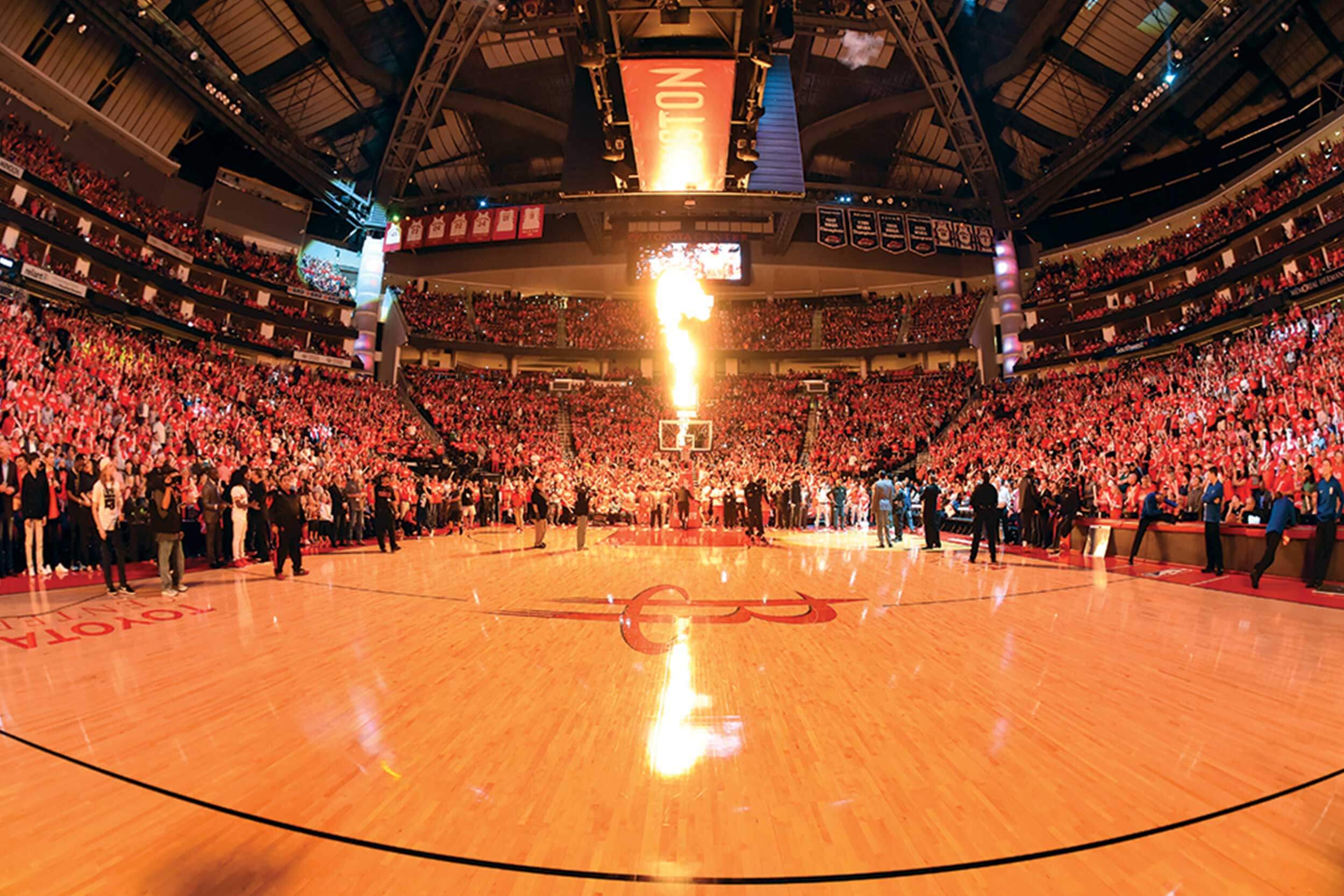 The Houston Rockets basketball arena filled with fans in Houston, Texas