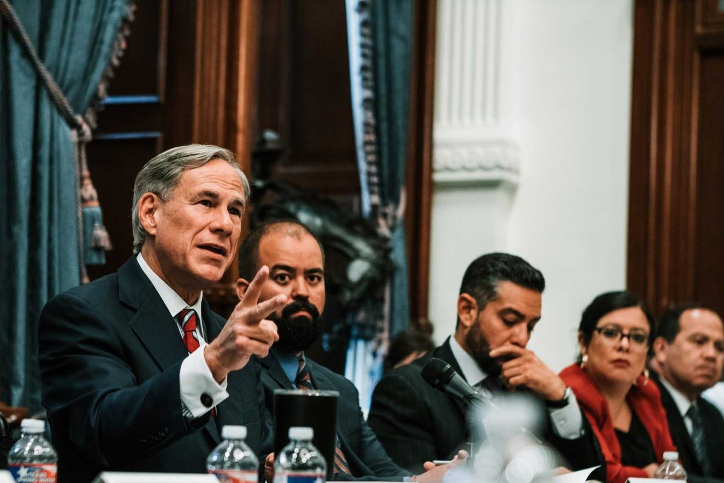 Governor Abbott speaking at the first Texas Safety Commission meeting in Texas