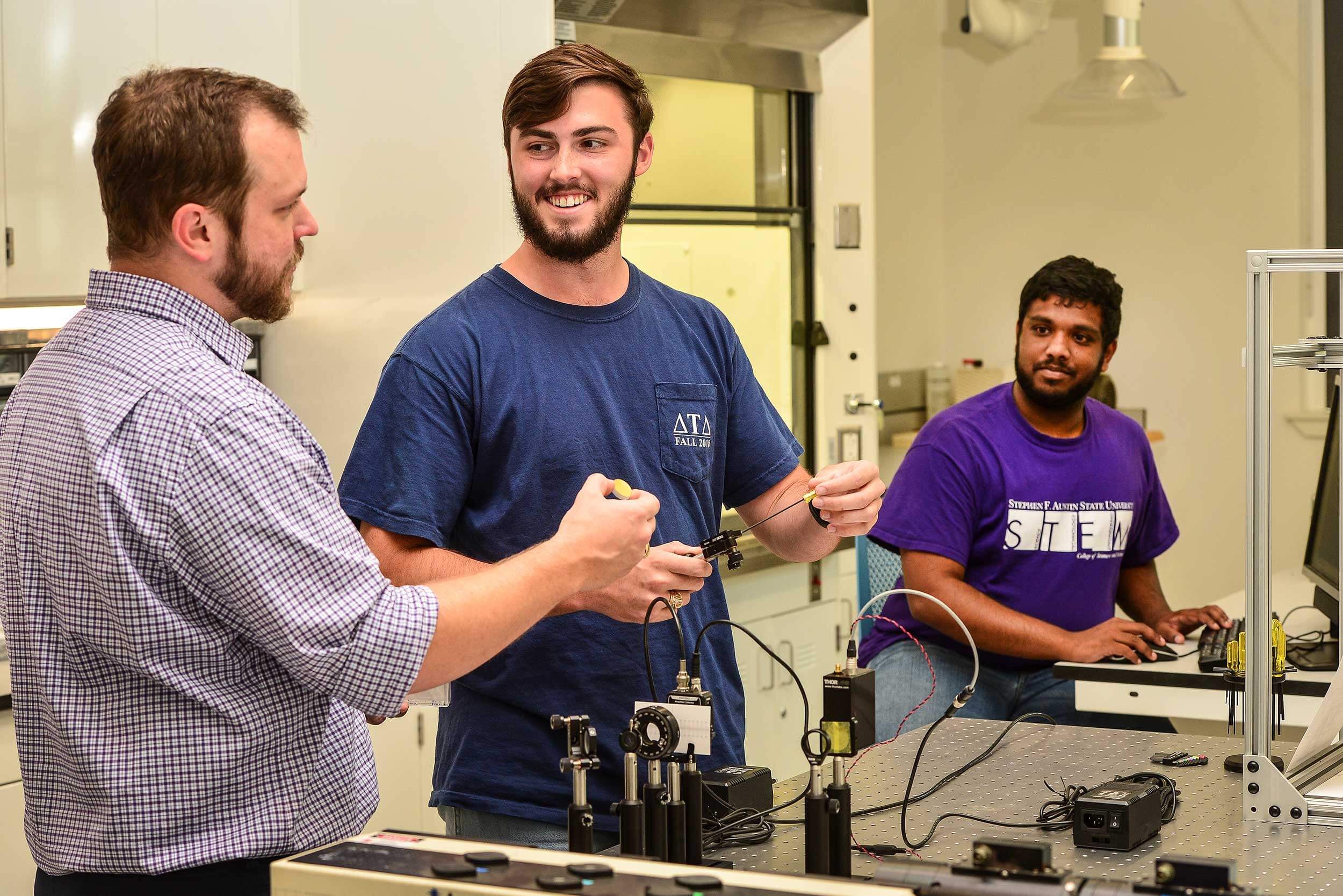 STEM students at Stephen F. Austin State University work with equipment in Nacogdoches, Texas