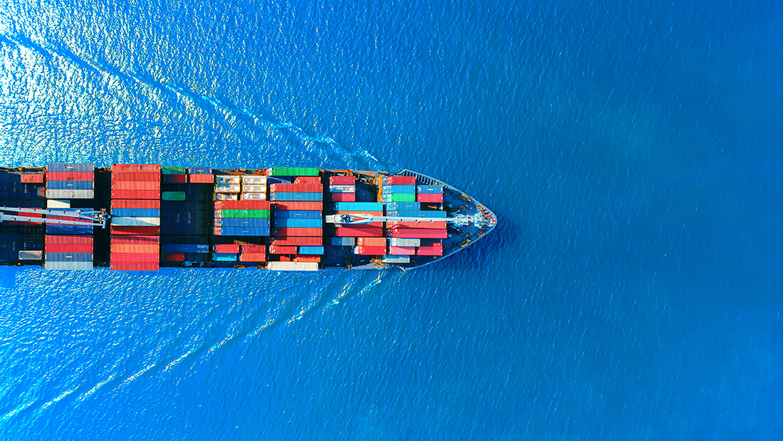 Aerial top view container ship full load container for logistics import export